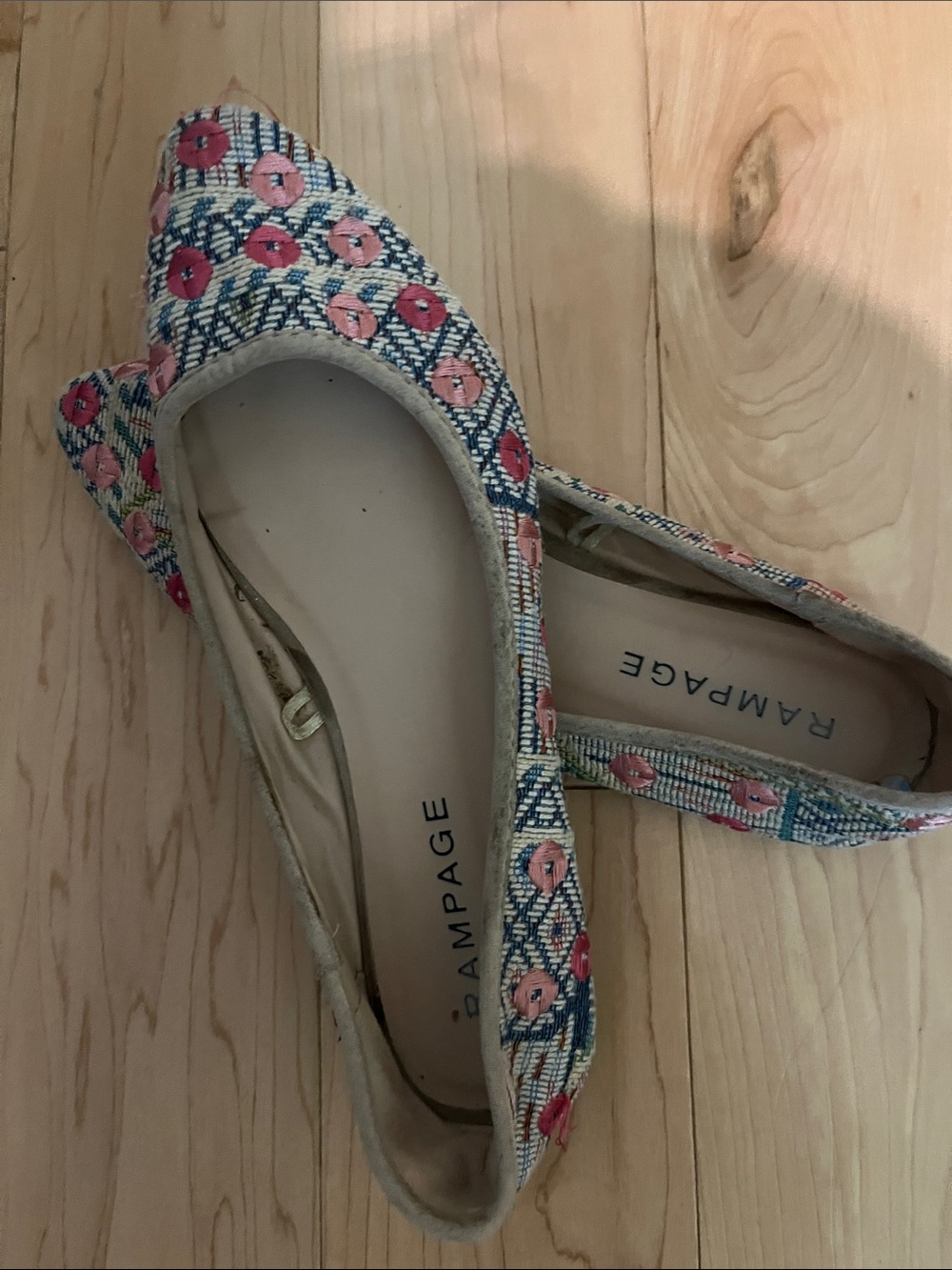Rampage Pink Floral Embroidered Pointed Flats